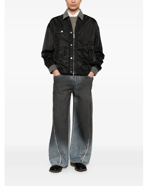 Feng Chen Wang Black Button-Details Bomber Jacket for men