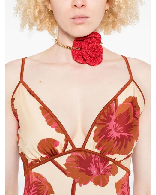 Johanna Ortiz Red Sendero De Astromelias Midi Dress