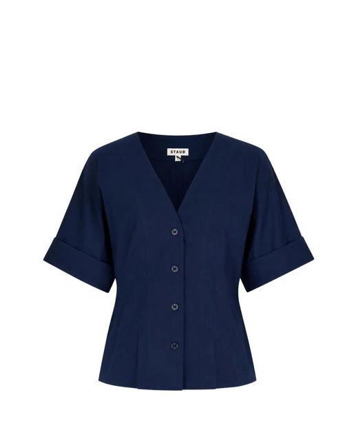 Staud Blue Elle Button-Up Top