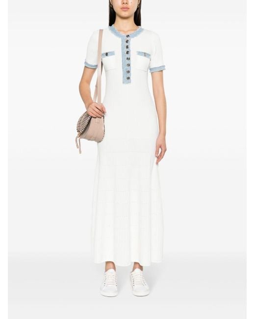 Sandro Denim-trim Knitted Maxi Dress in White | Lyst