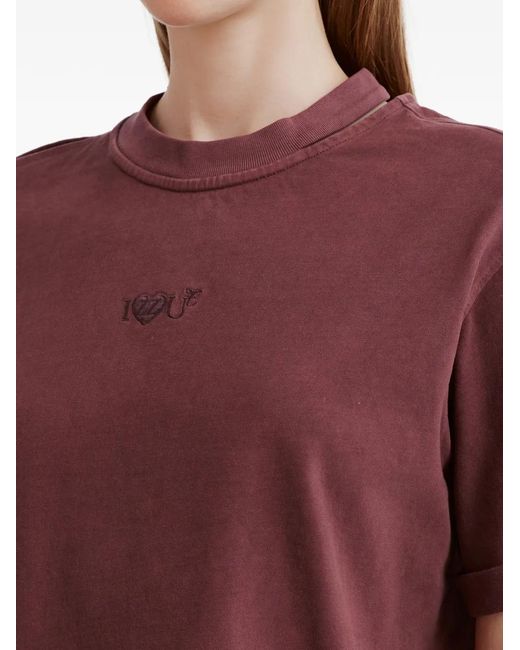 Izzue Purple Cropped Embroidered T-Shirt