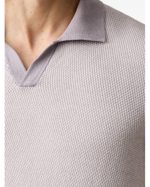 Benetton Gray Textured-Knit Short-Sleeved Polo-Collar T-Shirt for men
