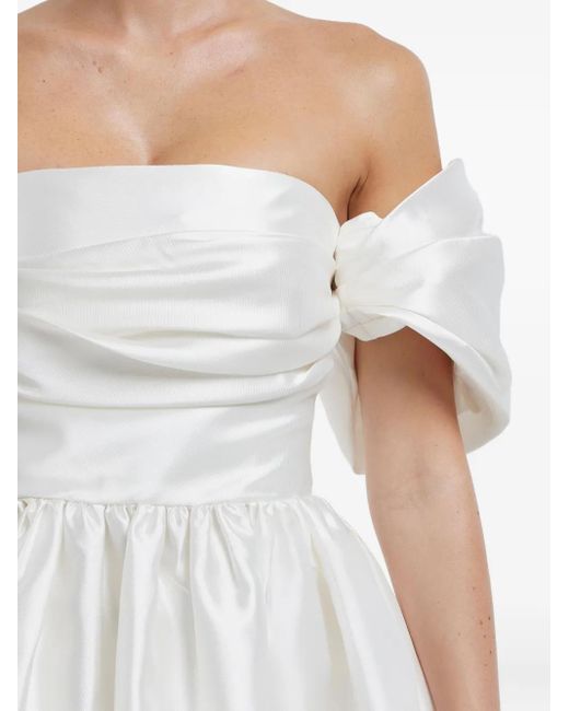 POST MERIDIEM White Draped-Bodice Duffy-Skirt Mini Dress