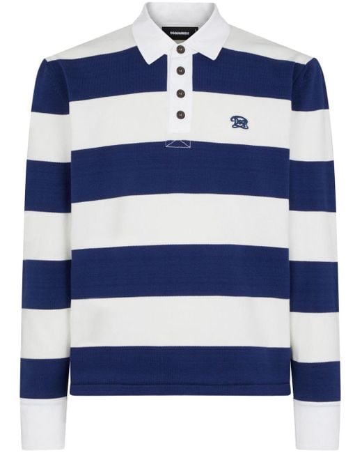 DSquared² Blue Logo-embroidered Striped Polo Shirt for men