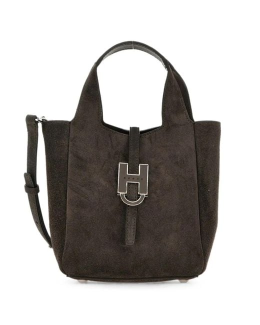 Hogan Black Mini Suede Tote Bag