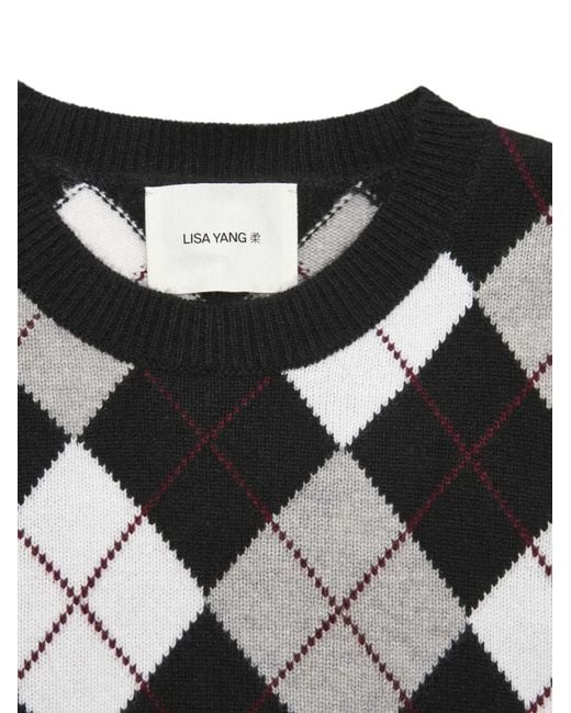 Lisa Yang Black Argyle-Knit Cashmere Sweater