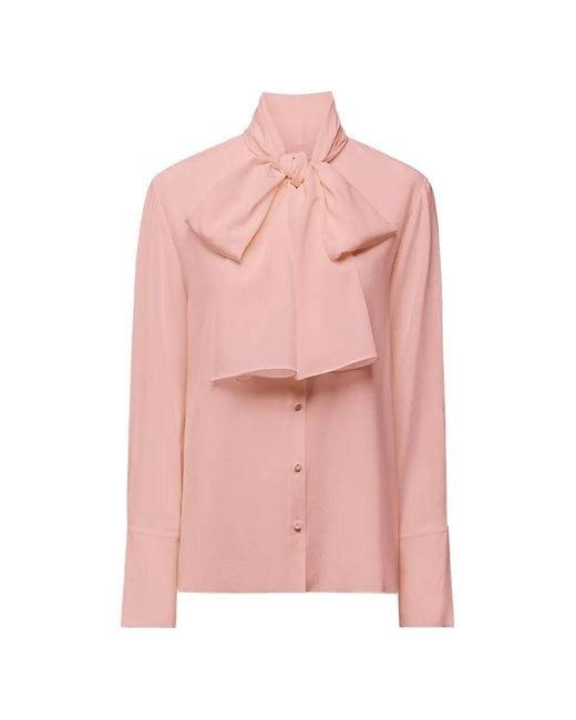 Another Tomorrow Pink Signature Bow Silk Blouse