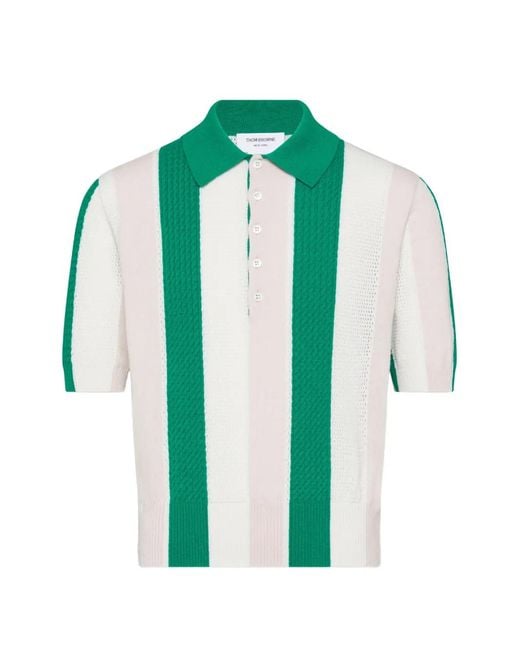 Thom Browne Green Cashmere Intarsia Shadow Stripe Polo for men