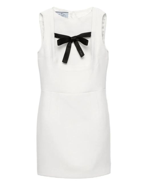 Robe Sans Manches À Détails De Nœuds Prada en coloris White