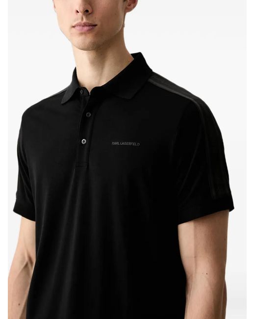 Karl Lagerfeld Black Logo-Print Tape-Detail Polo Shirt for men