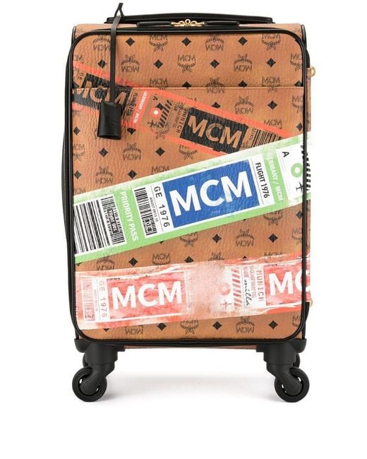 MCM Orange Stark Flight Print Trolley Wheeled Suitcase