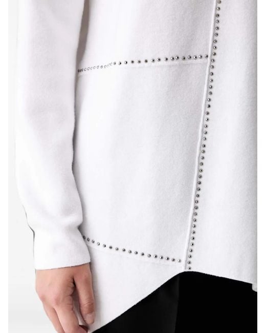 Joseph Ribkoff White Cowl Neck Studded Asymmetric Sweater