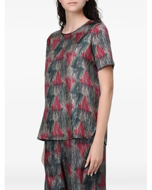 Max Mara Gray Abstract-Print Short-Sleeve Top