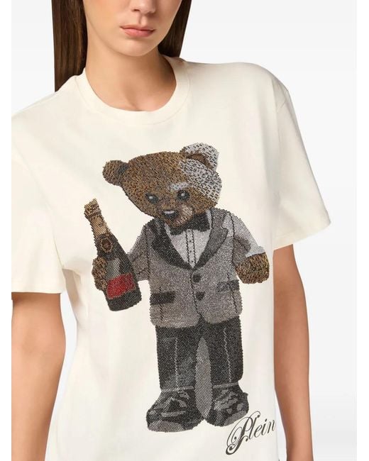 Philipp Plein White Teddy-Embellished Cotton T-Shirt