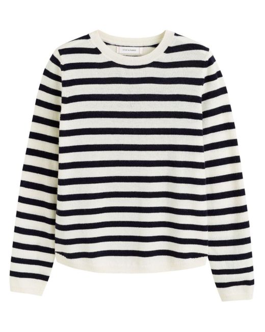 Chinti & Parker Black Elbow-patch Striped Jumper