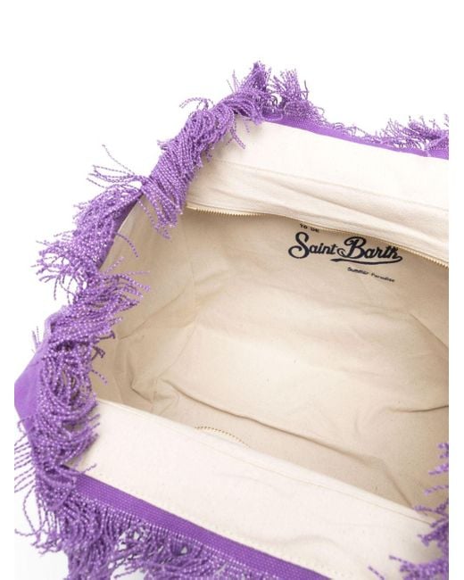 Mc2 Saint Barth Purple Fringed Canvas Beach Bag