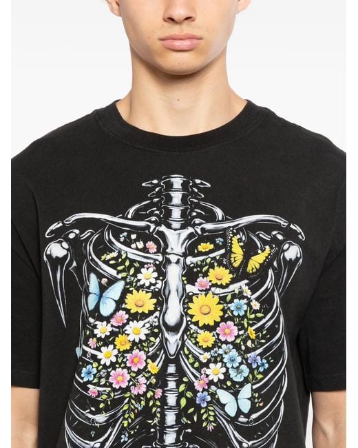 Melt Black Floral Skeleton T-Shirt for men