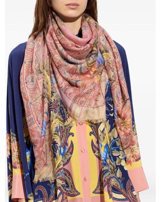 Etro Pink Floral Paisley-Print Scarf