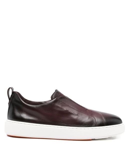 メンズ Santoni レザー スリッポンスニーカー Brown