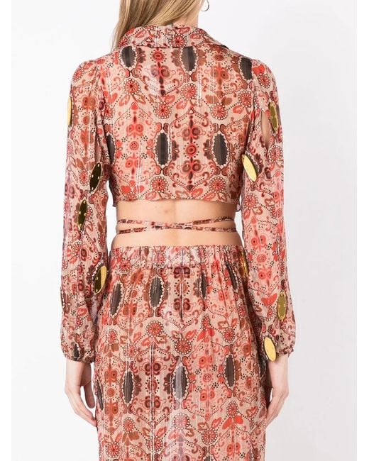 Amir Slama Pink Floral-Print Cropped Blouse