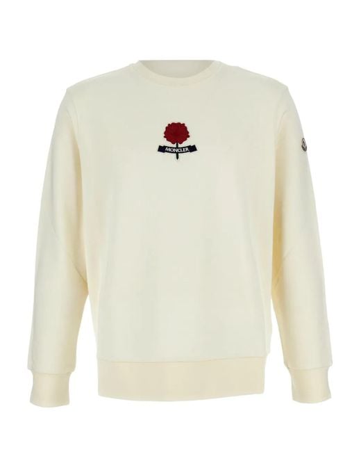 Moncler White Flower-Embellished Crew-Neck Sweatshirt for men