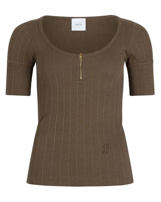 Patou Brown Scoop-Neck Ribbed T-Shirt