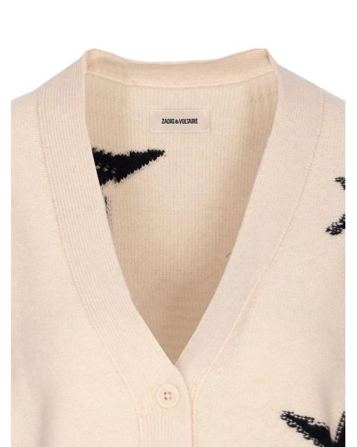 Zadig & Voltaire Natural Star-Intarsia Cashmere Cardigan