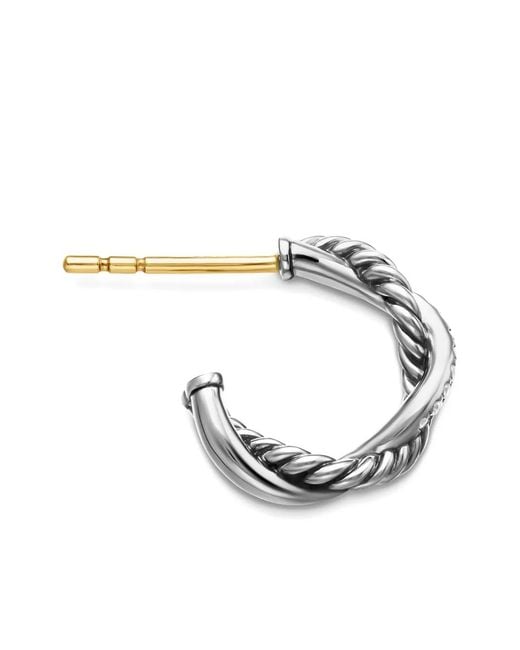 David Yurman Metallic Sterling Petite Infinity Diamond Huggie Hoop Earrings (3Mm)