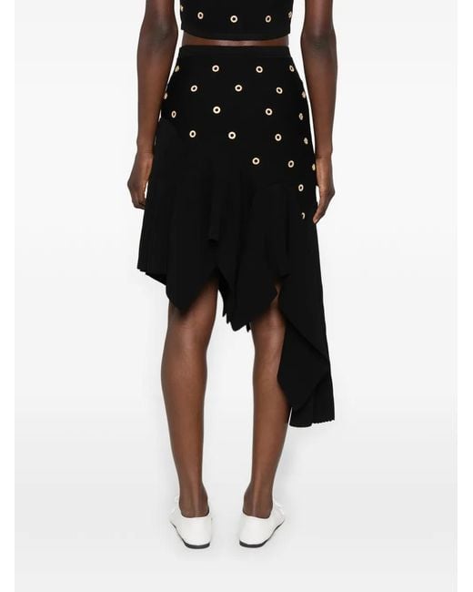 Sandro Black Eyelet-Embellished Asymmetrical Knitted Skirt