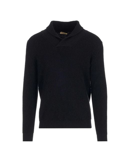 Al Duca D'aosta Blue Waffle-Knit Shawl-Collar Sweater for men