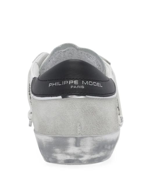 Philippe Model White Prsx Logo-Patch Leather Sneakers