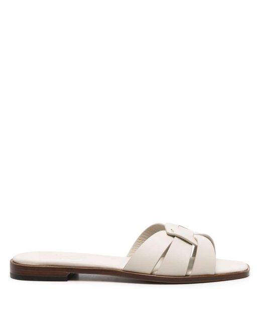 Doucal's White Cut-out Leather Slides