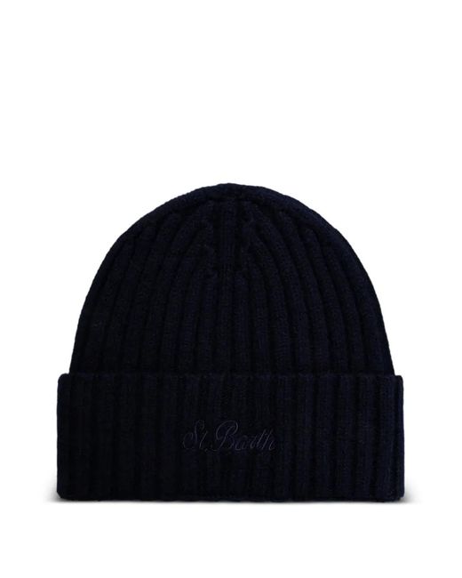 Mc2 Saint Barth Blue Wengen Logo-Embroidered Wool Beanie Hat
