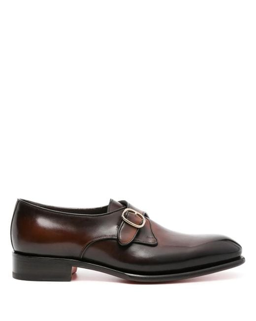 Santoni Brown Faded-Effect Leather Monk Shoes for men
