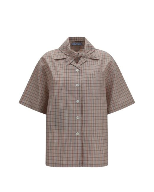Prada Gray Check Short-Sleeved Shirt