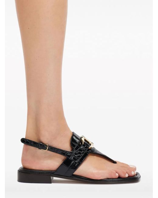 Ferragamo Black Gancini Leather Thong Sandals
