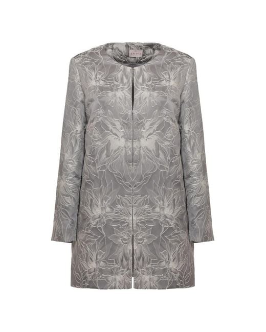 Emme Gray Marella Floral-Embroidered Round-Neck Coat