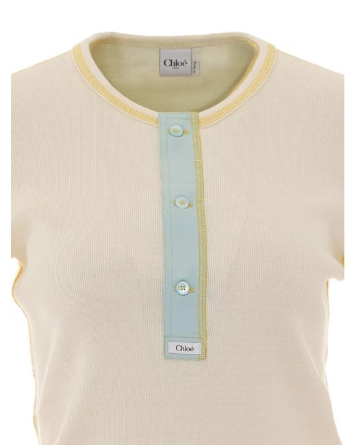 Chloé White Henley-Neck Cotton Sweater