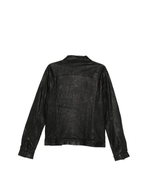 Giorgio Brato Black Leather Collared Jacket for men