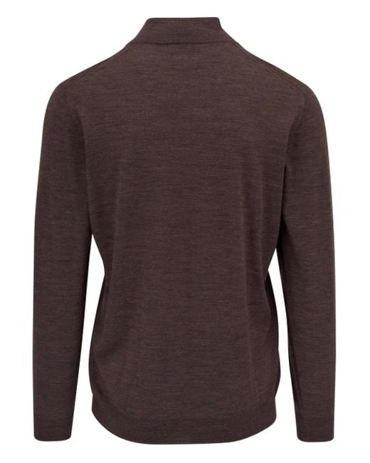 Fedeli Brown Half-Zip Wool Sweater for men
