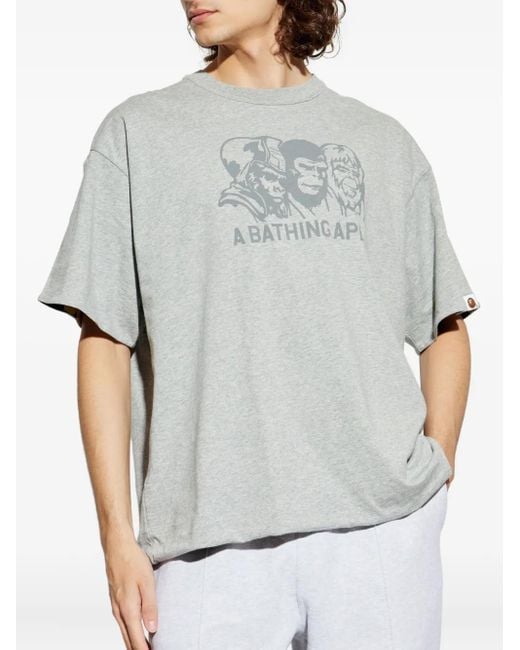 A Bathing Ape Gray Double Face Cotton T-Shirt for men