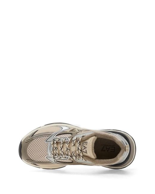 EA7 White Mesh-Panel Logo-Patch Sneakers