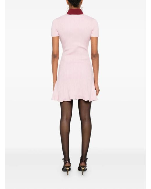 Self-Portrait Pink Contrast Collar Knit Mini Dress