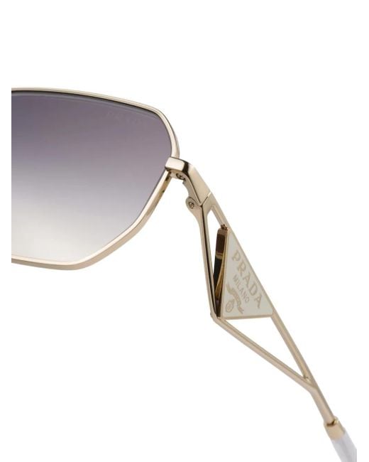 Prada Metallic Triangle-Logo Rectangle-Frame Sunglasses