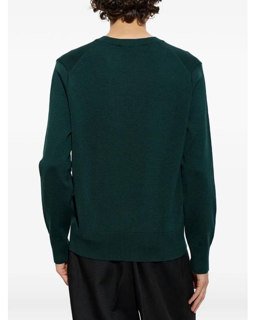 AMI Green Crew-Neck Wool Sweater With Ami De Coeur