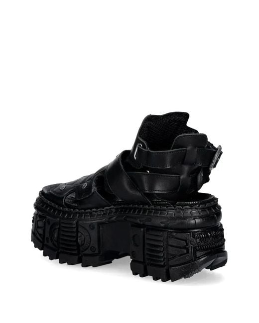 New Rock Black Skull-Embellished Platform Sandals