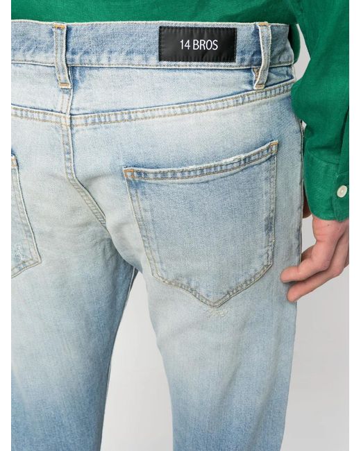 14 Bros Blue Stonewashed Straight-Leg Jeans for men
