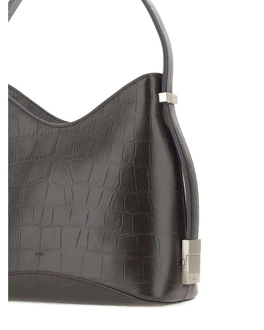 OSOI Crocodile-effect Leather Shoulder Bag Black