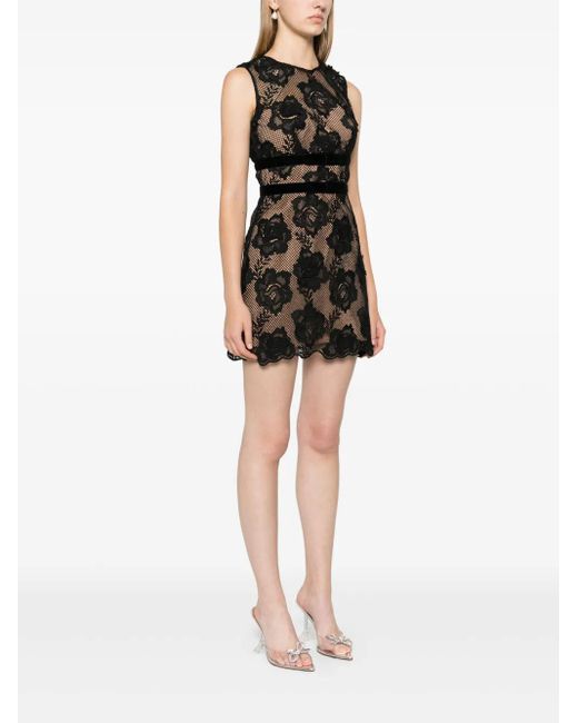 Self-Portrait Black Floral Lace Mini Dress