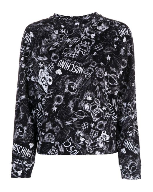 Moschino Black Teddy Bear-print Stretch-cotton Sweatshirt